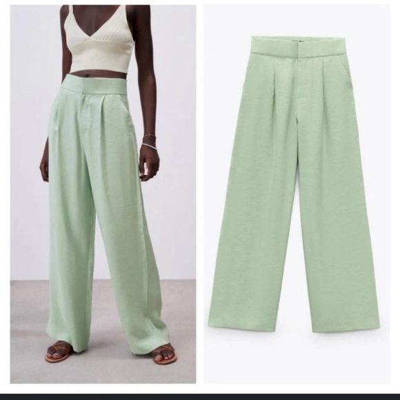Zara Pants - Zara nwot light green spring trousers high waisted S mint boho classic pants